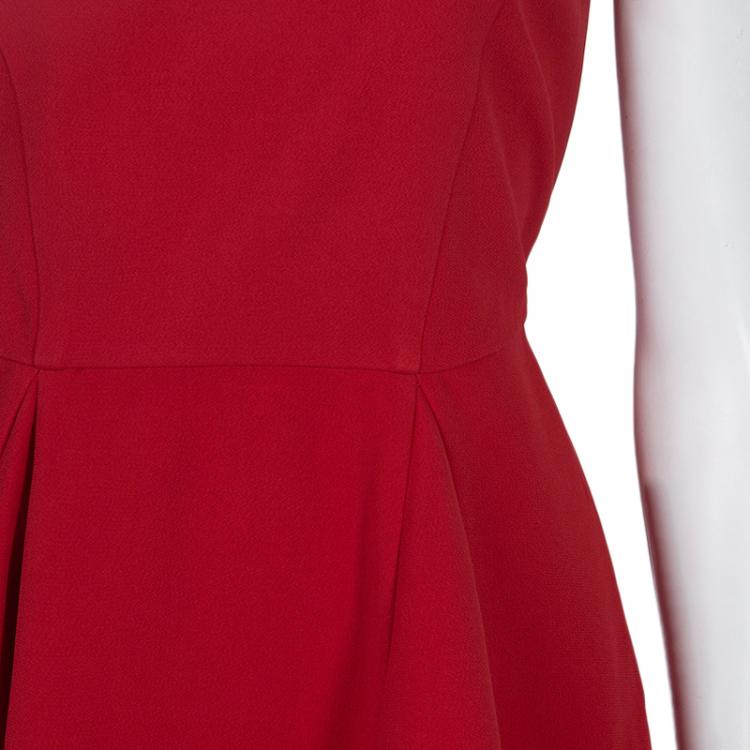 Pre Owned Miu Miu Red Backless Tie Detail Cap Sleeve Godet Dress S