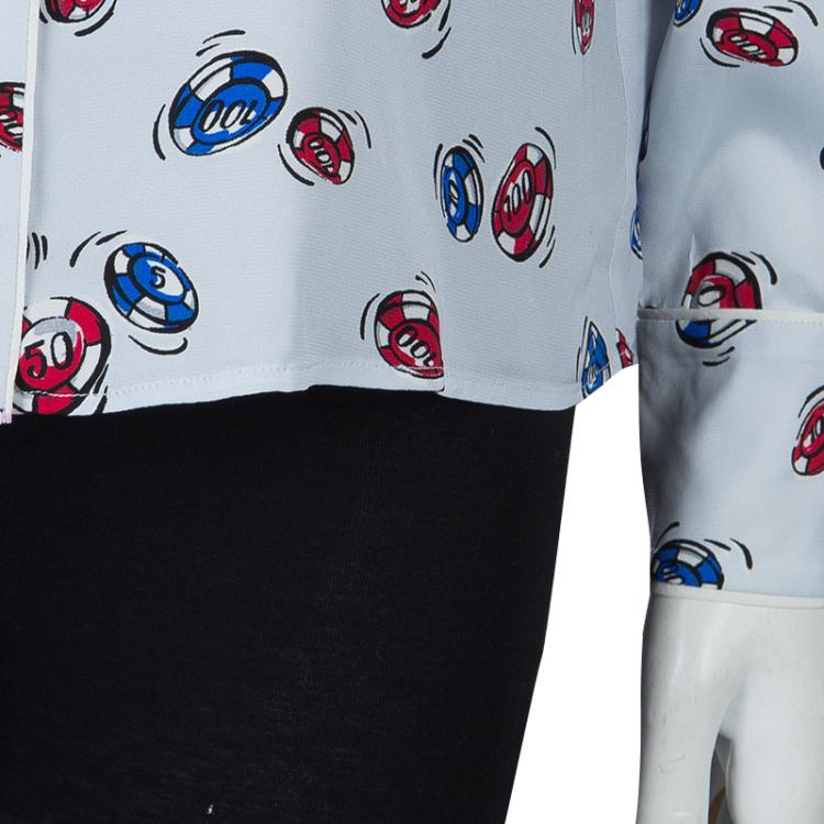 Pre Owned Miu Miu Pale Blue Poker Chips Print Long Sleeve Buttondown Shirt S