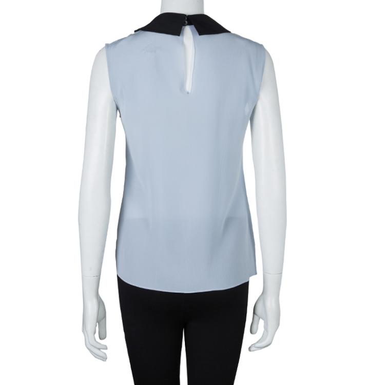 Pre Owned Miu Miu Grey Contrast Bib Detail Sleeveless Blouse  M