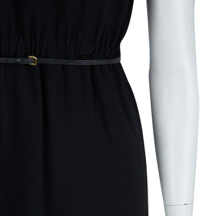 Pre Owned Miu Miu Black Short Sleeve Gathered Belted Dress S