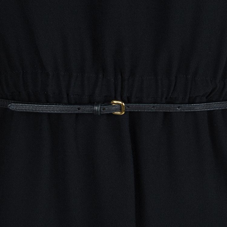 Pre Owned Miu Miu Black Short Sleeve Gathered Belted Dress S