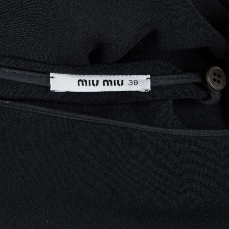 Pre Owned Miu Miu Black Short Sleeve Gathered Belted Dress S