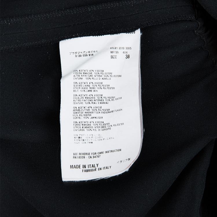 Pre Owned Miu Miu Black Short Sleeve Gathered Belted Dress S
