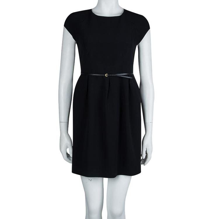 Pre Owned Miu Miu Black Cap Sleeve Belted Dress S