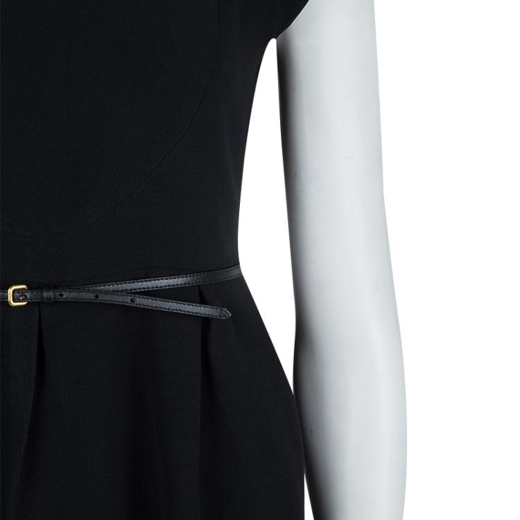 Pre Owned Miu Miu Black Cap Sleeve Belted Dress S