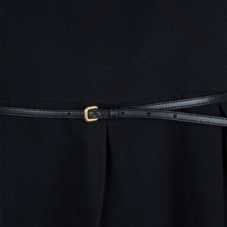 Pre Owned Miu Miu Black Cap Sleeve Belted Dress S