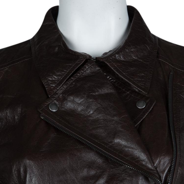 Pre Owned Miu Miu Dark Brown Leather Jacket L