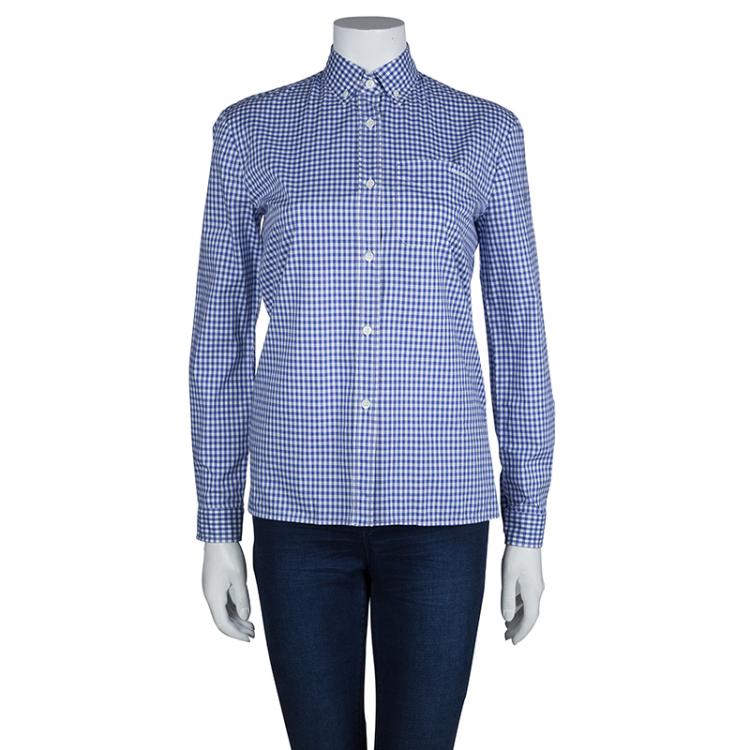 Pre Owned Miu Miu Blue Gingham Checked Long Sleeve Buttondown Cotton Shirt S