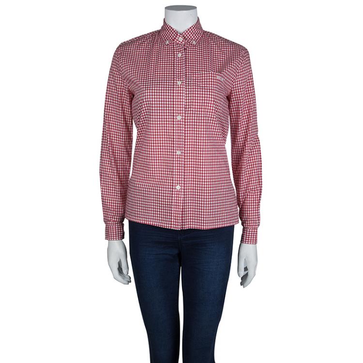 Pre Owned Miu Miu Red Gingham Checked Long Sleeve Buttondown Cotton Shirt S