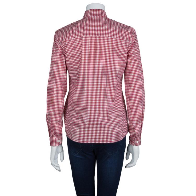 Pre Owned Miu Miu Red Gingham Checked Long Sleeve Buttondown Cotton Shirt S