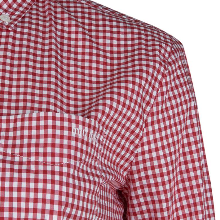 Pre Owned Miu Miu Red Gingham Checked Long Sleeve Buttondown Cotton Shirt S