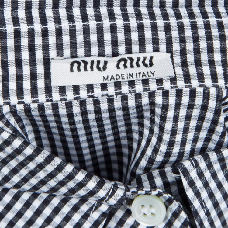 Pre Owned Miu Miu Black Gingham Checked Long Sleeve Buttondown Cotton Shirt S