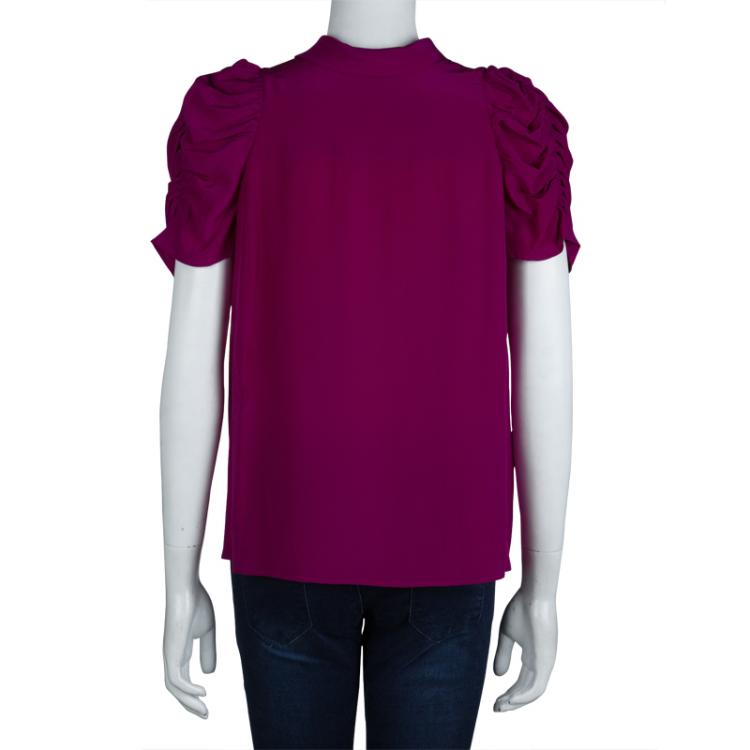 Pre Owned Miu Miu Pink Silk Ruched Short Sleeve Blouse  M