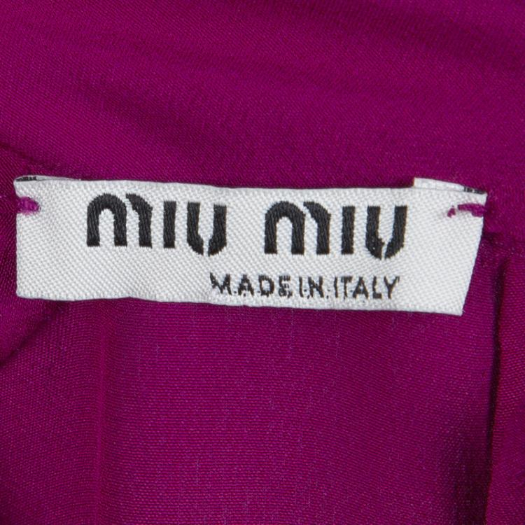 Pre Owned Miu Miu Pink Silk Ruched Short Sleeve Blouse  M