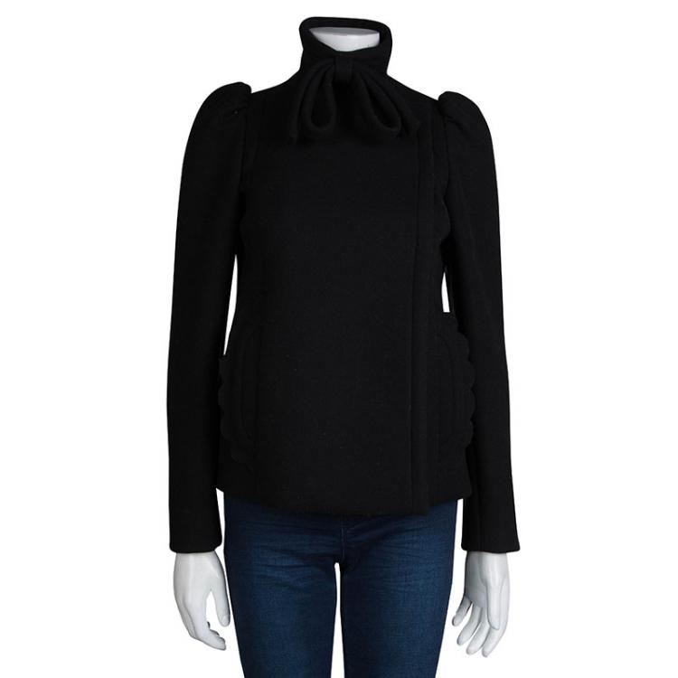 Pre Owned Miu Miu Black Wool Bow Detail Jacket S