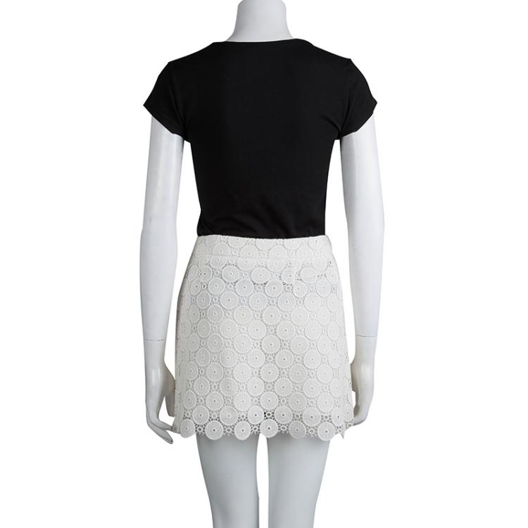Pre Owned Miu Miu Cream Lace Mini Skirt S