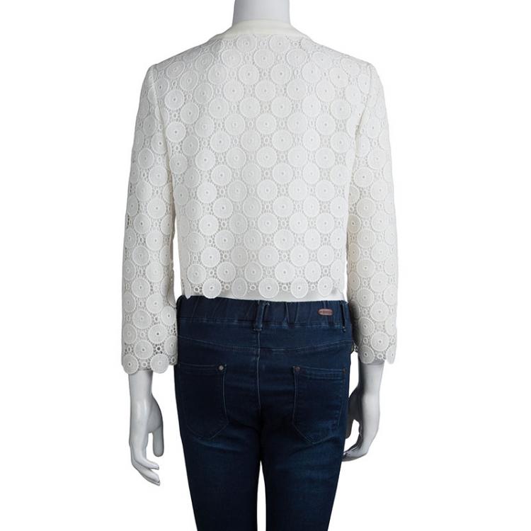 Pre Owned Miu Miu Cream Lace Cropped Jacket M