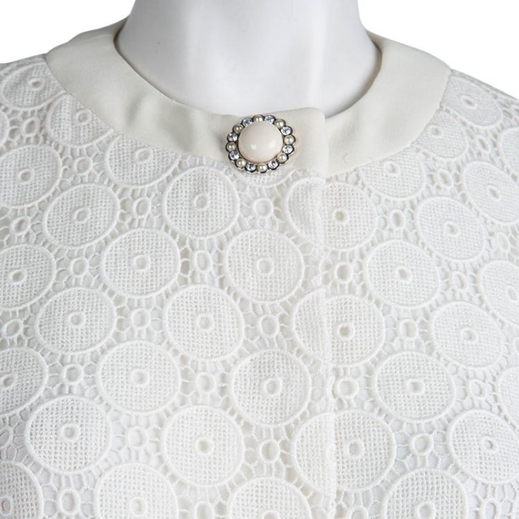 Pre Owned Miu Miu Cream Lace Cropped Jacket M