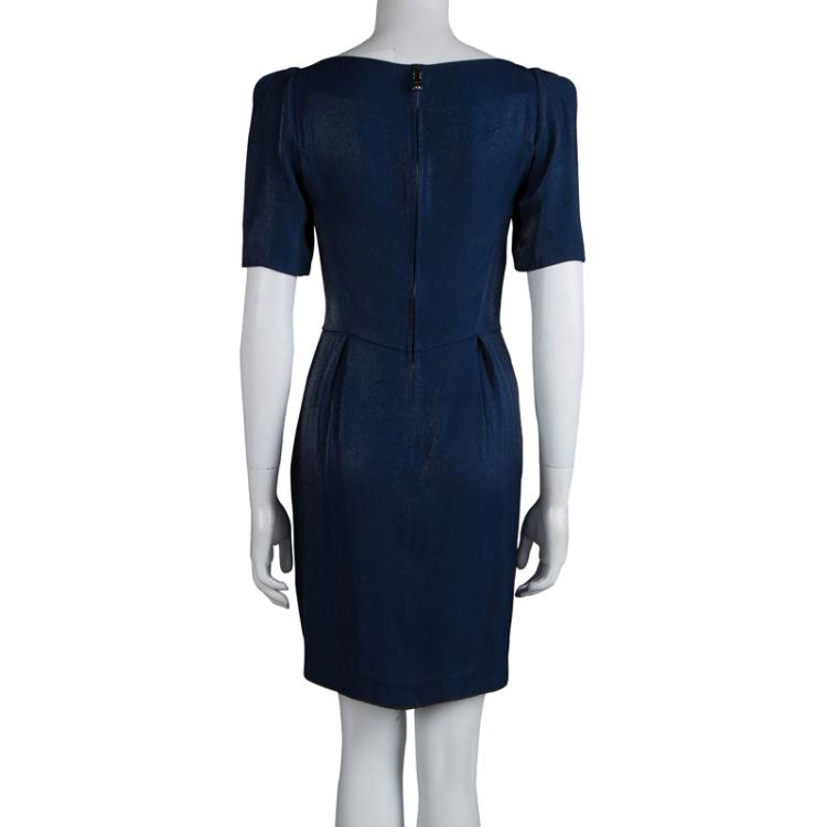 Pre Owned Miu Miu Navy Blue Short Sleeve Dress S