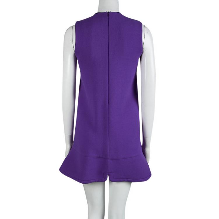 Pre Owned Miu Miu Purple Metal Flower Embellished Sleeveless Wool Dress S