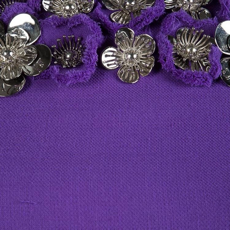 Pre Owned Miu Miu Purple Metal Flower Embellished Sleeveless Wool Dress S