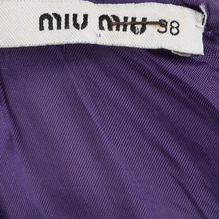 Pre Owned Miu Miu Purple Metal Flower Embellished Sleeveless Wool Dress S