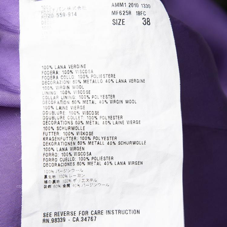 Pre Owned Miu Miu Purple Metal Flower Embellished Sleeveless Wool Dress S