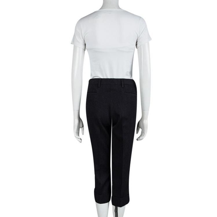 Pre Owned Miu Miu Grey Wool Three Quarter Trousers M