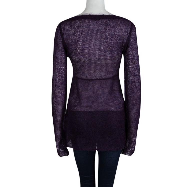 Pre Owned Miu Miu Purple Mohair Loose Knit Embroidered Sweater M