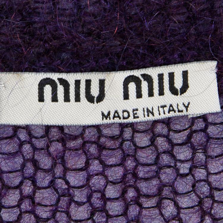 Pre Owned Miu Miu Purple Mohair Loose Knit Embroidered Sweater M