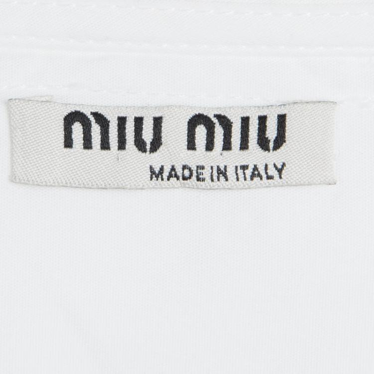 Pre Owned Miu Miu White Cotton Ruffled Collar Detail Shirt S