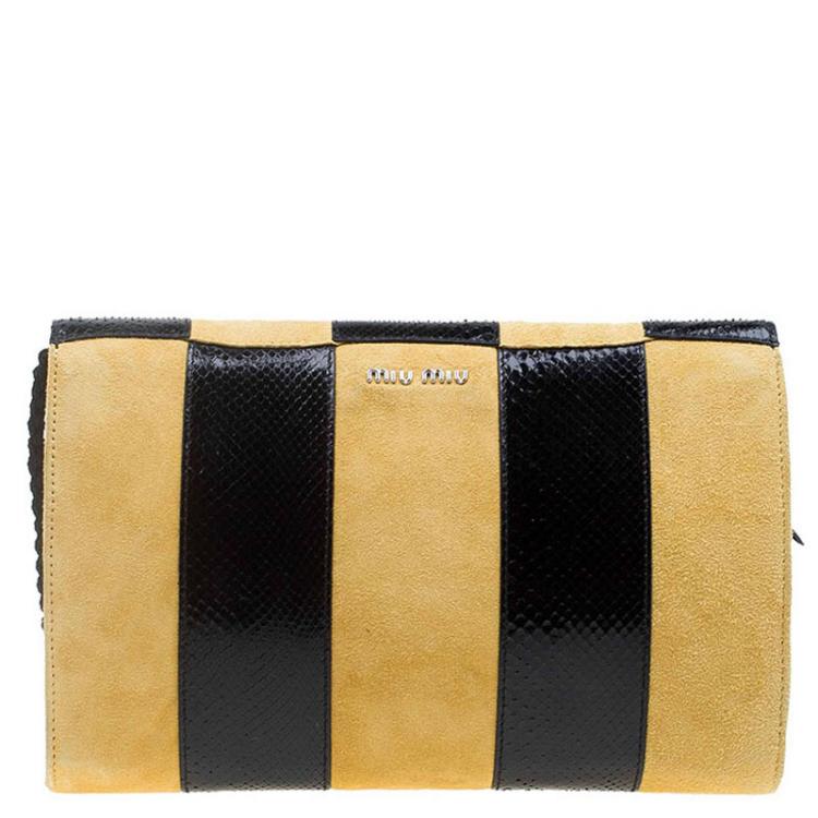 Pre Owned Miu Miu Yellow/Black Python and Suede Bird Clutch