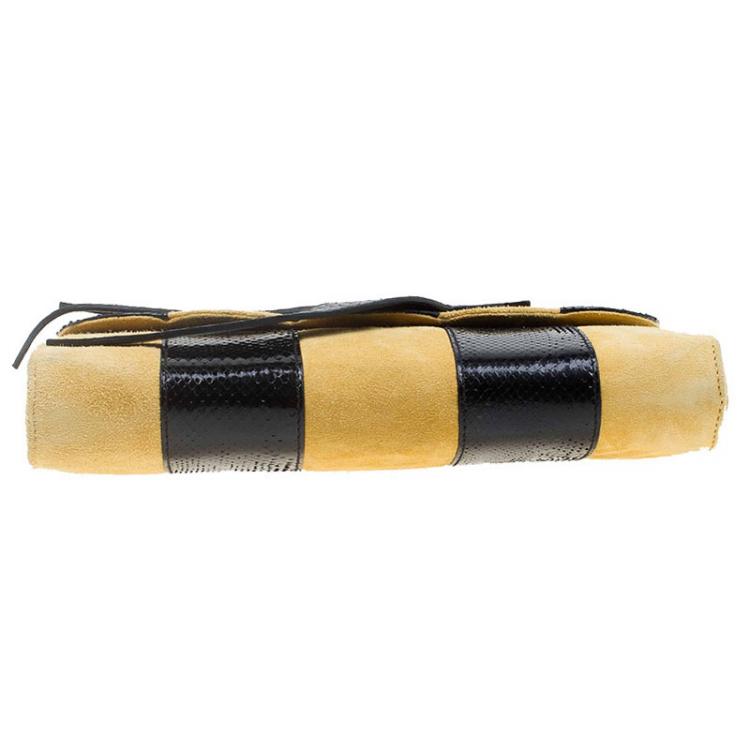 Pre Owned Miu Miu Yellow/Black Python and Suede Bird Clutch