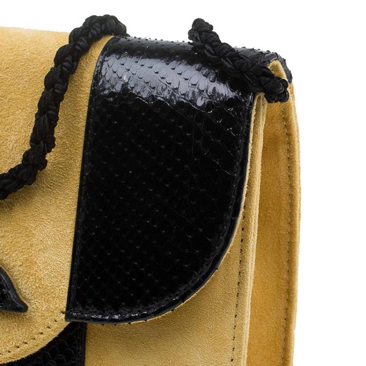 Pre Owned Miu Miu Yellow/Black Python and Suede Bird Clutch