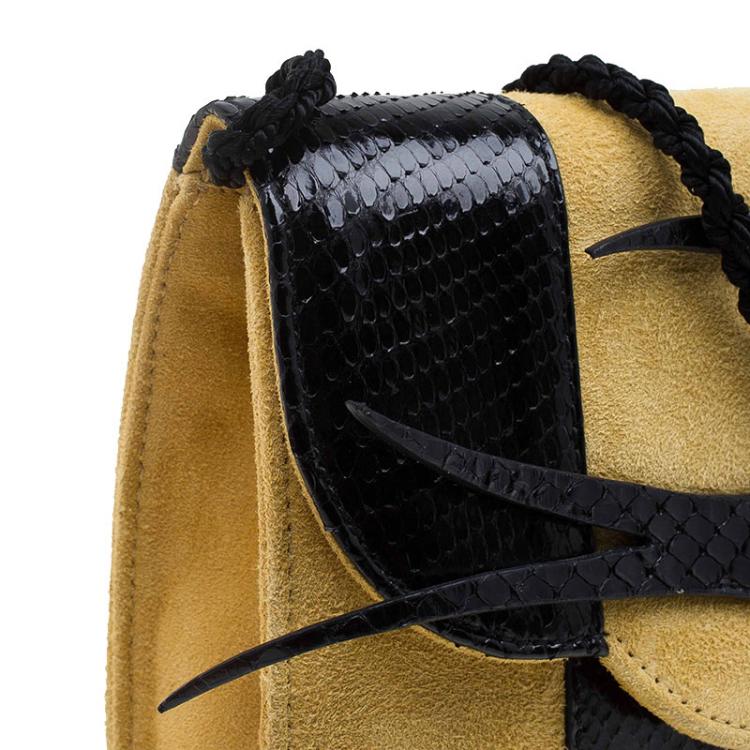 Pre Owned Miu Miu Yellow/Black Python and Suede Bird Clutch
