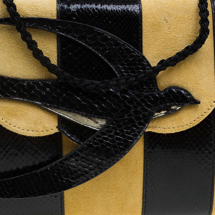 Pre Owned Miu Miu Yellow/Black Python and Suede Bird Clutch