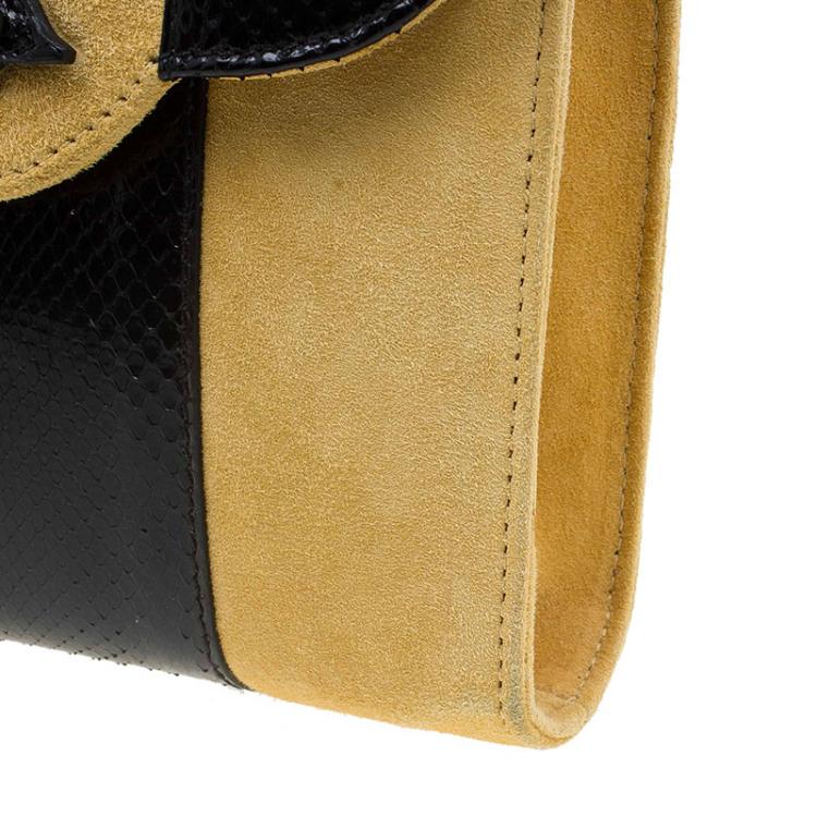 Pre Owned Miu Miu Yellow/Black Python and Suede Bird Clutch