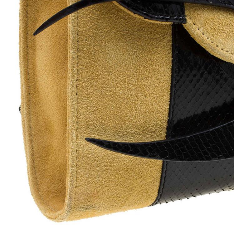 Pre Owned Miu Miu Yellow/Black Python and Suede Bird Clutch