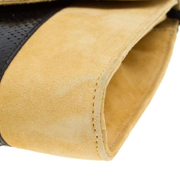 Pre Owned Miu Miu Yellow/Black Python and Suede Bird Clutch