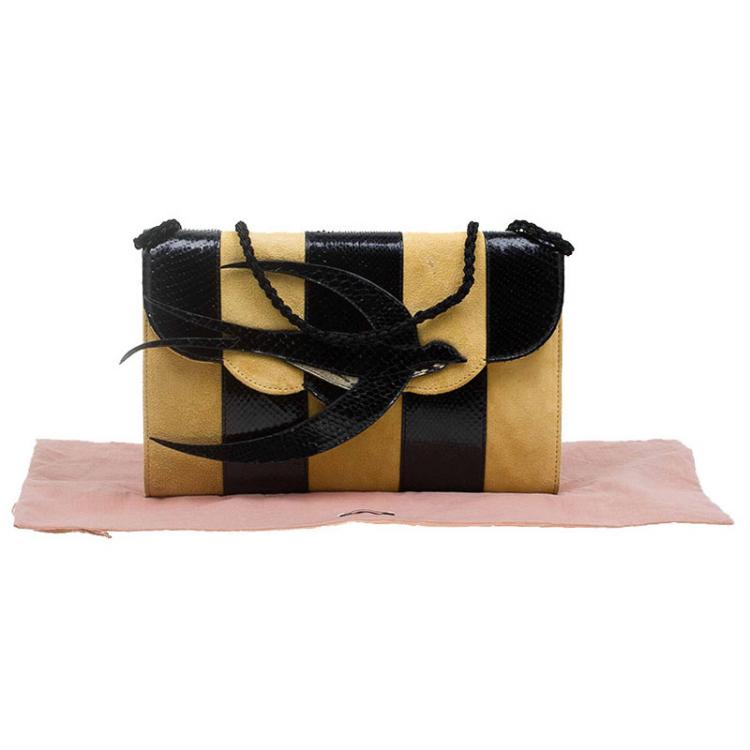 Pre Owned Miu Miu Yellow/Black Python and Suede Bird Clutch
