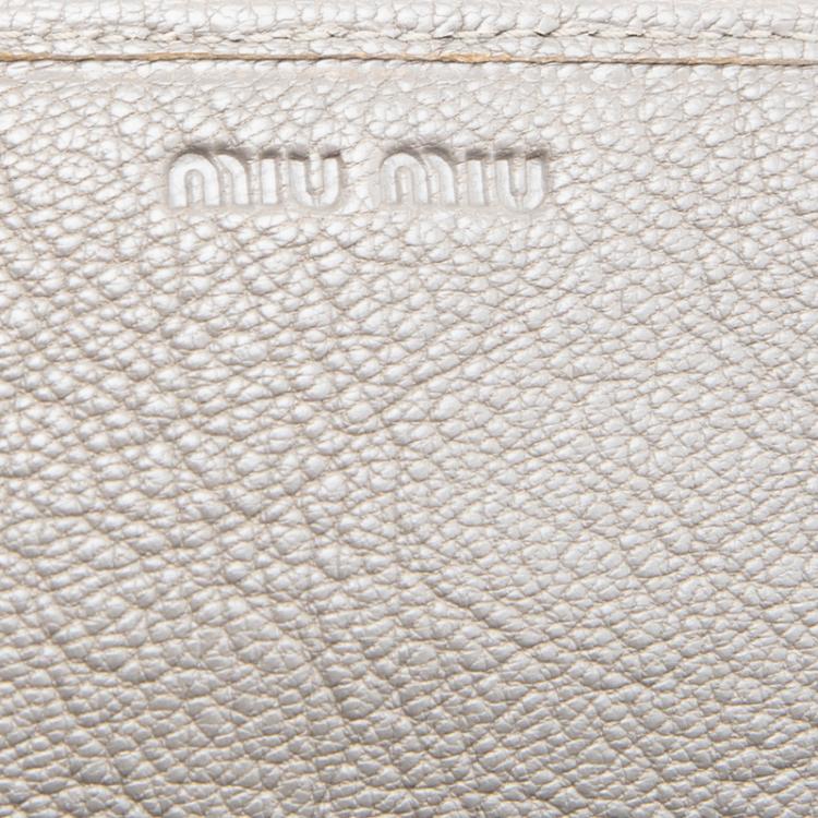 Pre Owned Miu Miu Grey Leather Bow Embellished Continental Wallet