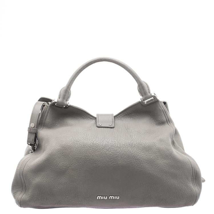Pre Owned Miu Miu Grey Leather Top Handle Bag