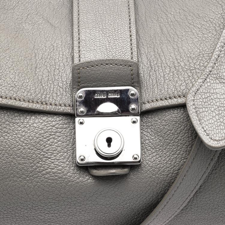 Pre Owned Miu Miu Grey Leather Top Handle Bag