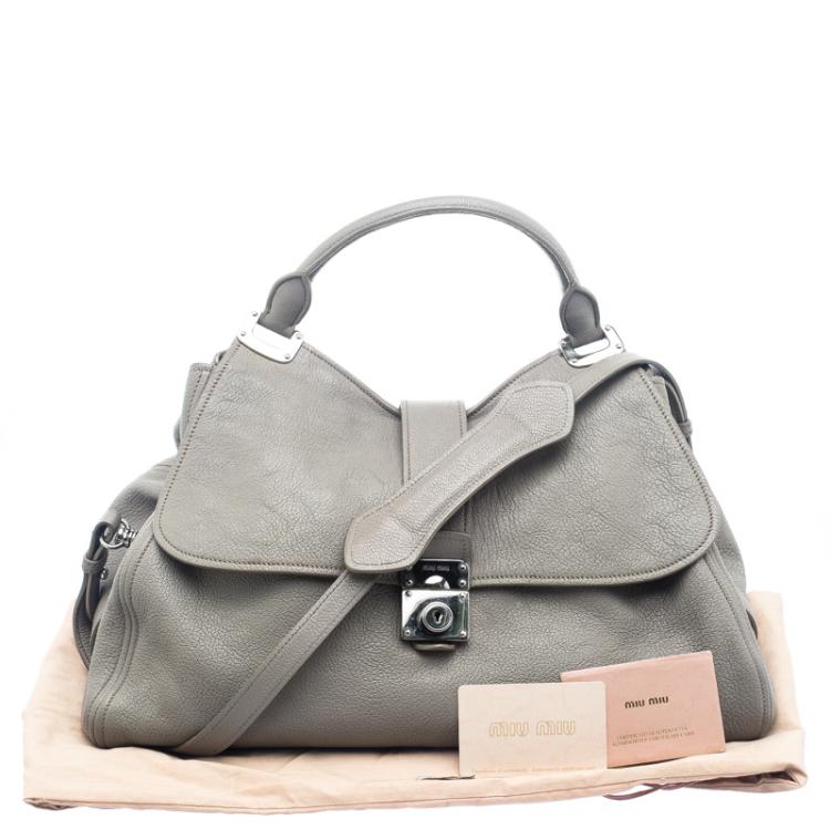 Pre Owned Miu Miu Grey Leather Top Handle Bag