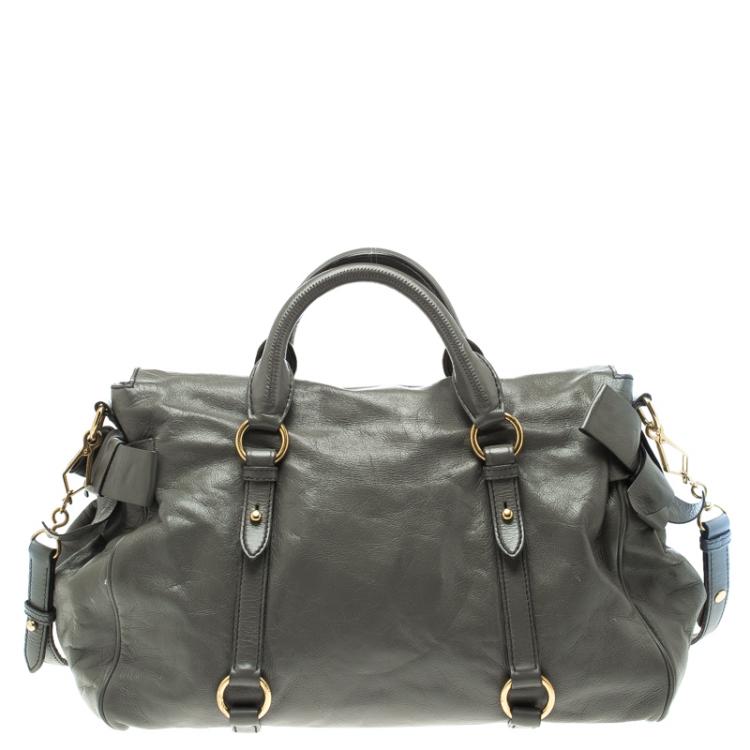 Pre Owned Miu Miu Grey Leather Bow Tote
