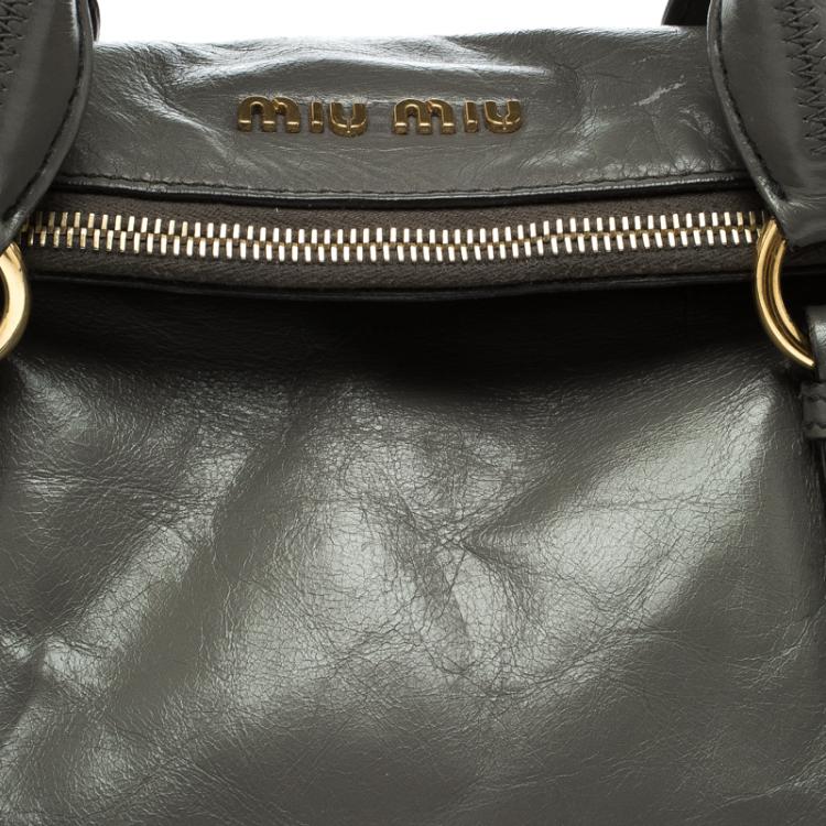 Pre Owned Miu Miu Grey Leather Bow Tote