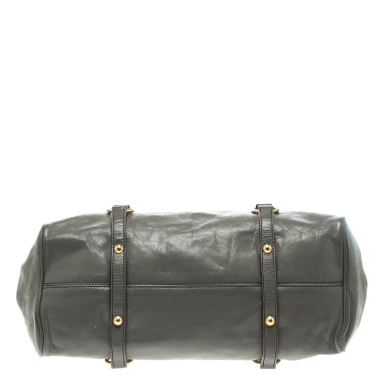 Pre Owned Miu Miu Grey Leather Bow Tote