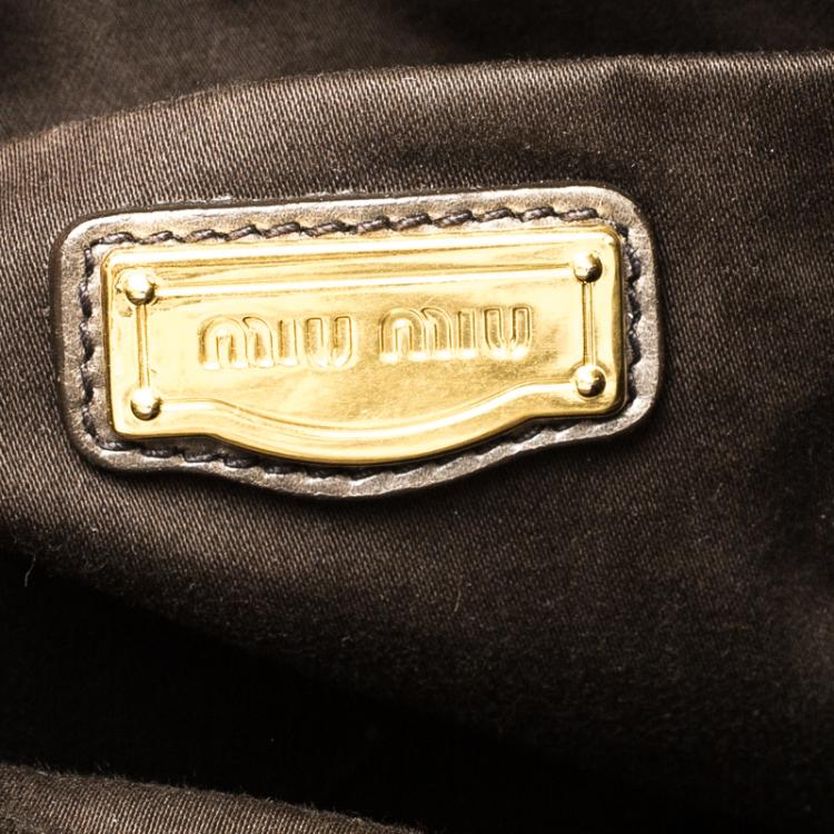 Pre Owned Miu Miu Grey Leather Bow Tote