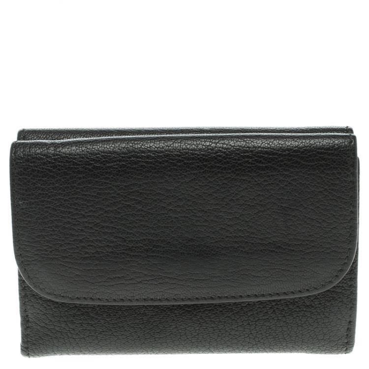 Pre Owned Miu Miu Black Leather Madras Compact Wallet
