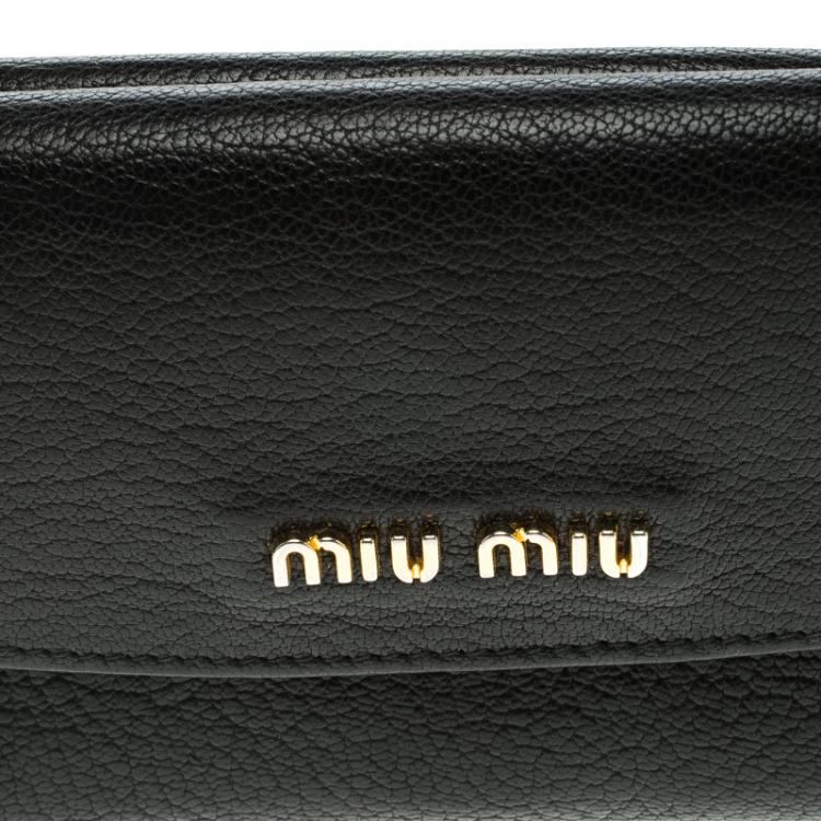 Pre Owned Miu Miu Black Leather Madras Compact Wallet